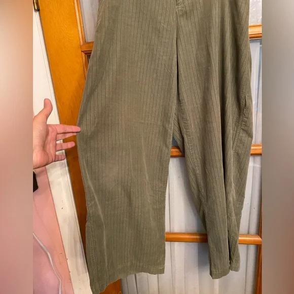 FLAX soft subtle stripe pin wale Olive pants trousers wide leg high waist Sz. M - Picture 2 of 7